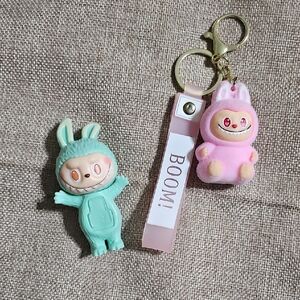 Labubu Pink Keychain And Green Hipper Set